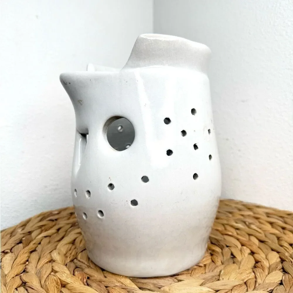 MA Hadley Owl Luminary White Ceramic Candle Holder Animal Clay Handcrafted Light
